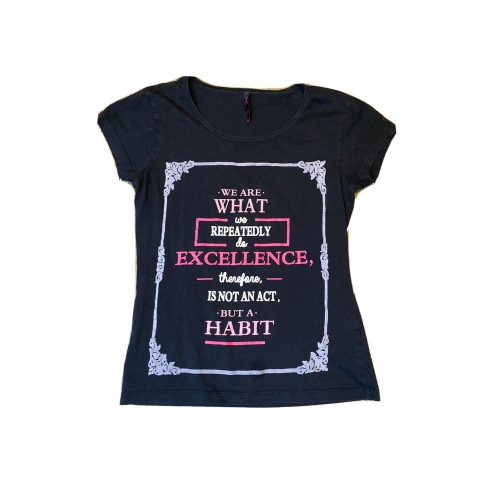 Hey! Cute T-Shirt Blouse ~ Sz M ~ Black ~ Short Sleeve